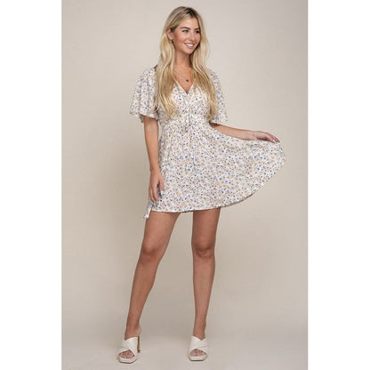 NUVI APPAREL Wrap Bodice Chiffon Floral Dress