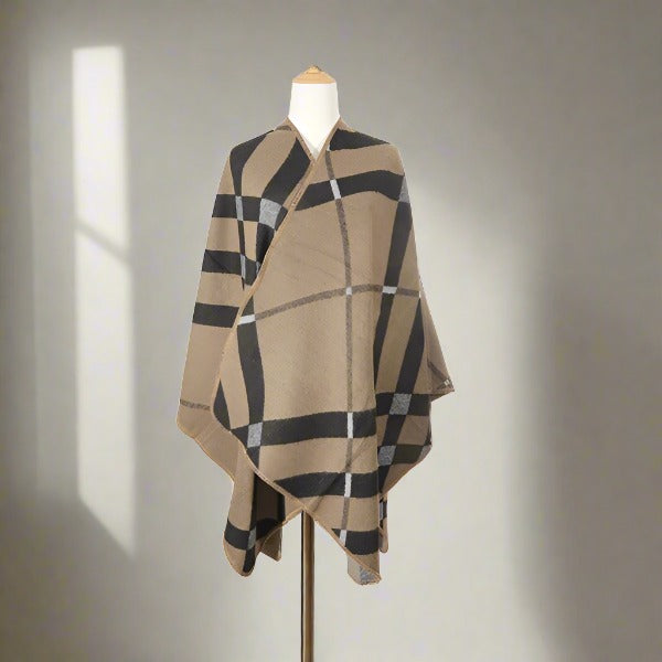 BELLA CHIC Striped Asymmetrical Autumn Poncho