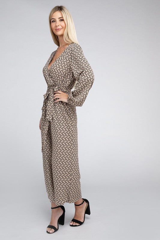 NUVI APPAREL Printed V-Neck Jumpsuit