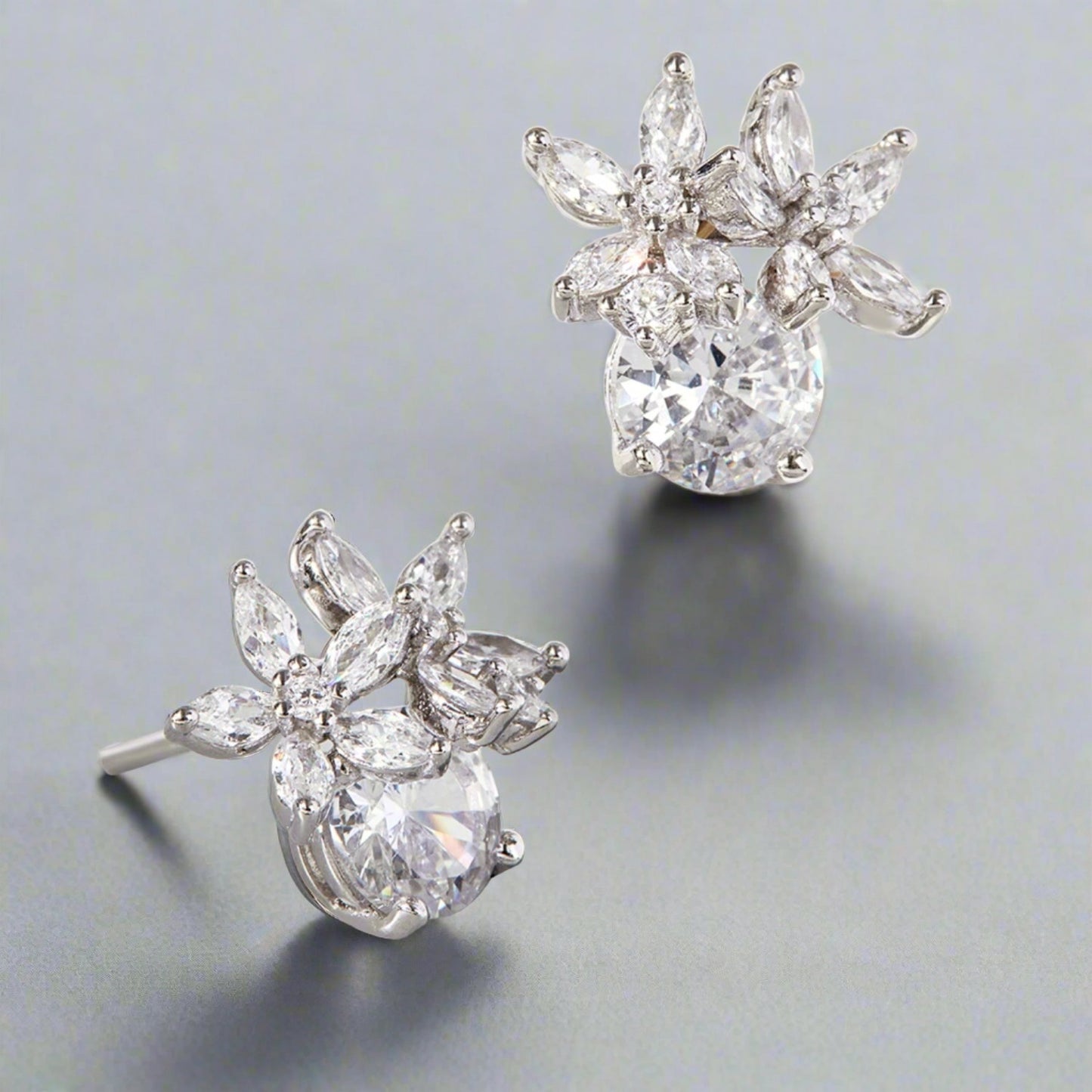 Zircon 925 Sterling Silver Flower Stud Earrings