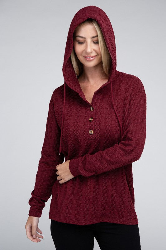 NUVI APPAREL Wine Red Textured Knitted Pullover Hoodie