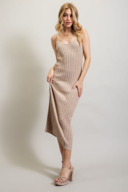 SWEET GENERIS U-Neckline Ribbed-Knit Maxi Dress