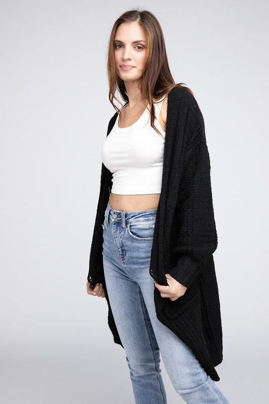 BIBI Twist Knitted Open Front Cardigan with Pockets