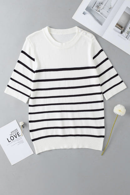 Striped Round Neck Half Sleeve Knit Top