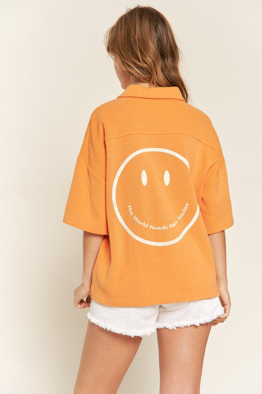 JADE JANE Plus-size Smiley Face Back Drawn Top