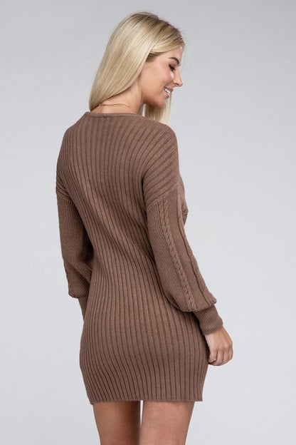 NUVI APPAREL Brown Autumn Cable Knit Sweater Dress