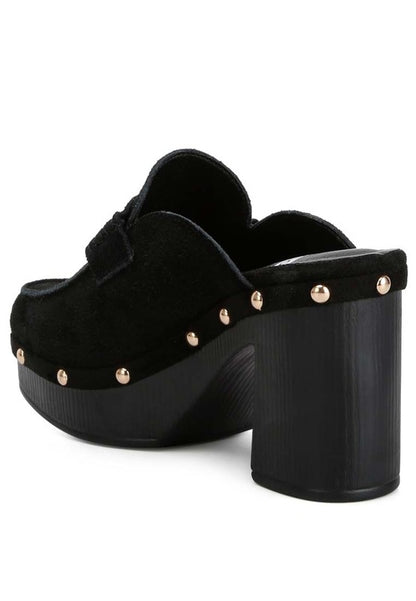 RAG & Co. Suede Platform Clogs with Stud Embellishment