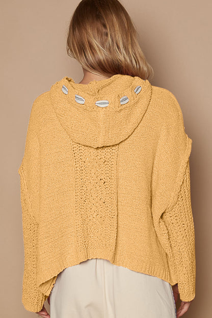 POL Honey Gold Cable Knit Hooded Chenille Sweater