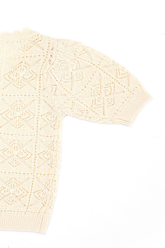 LILOU Ivory Crochet Knit Top