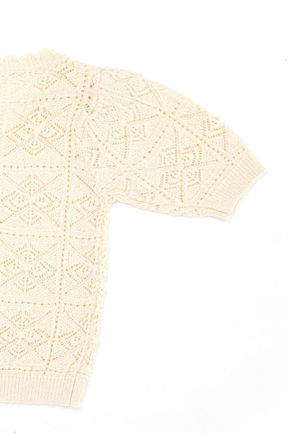 LILOU Ivory Crochet Knit Top