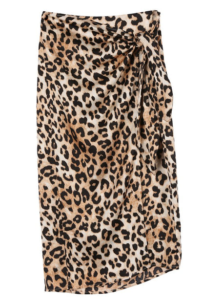 LILOU Satin leopard tie skirt