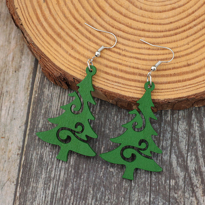 SP Green Christmas Tree Wooden Earrings