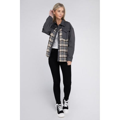 NUVI APPAREL Plaid Patchwork Pockets Jacket