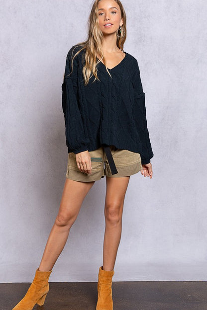 POL Dreamy Backless V-Neck Sweater with Chain Detail