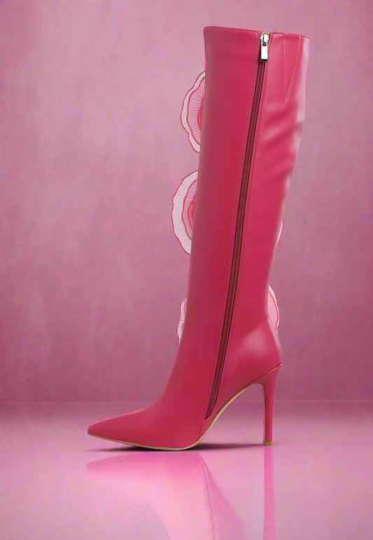 RAG & Co. Chinkara Sheer Big Rose Detail Long Boots