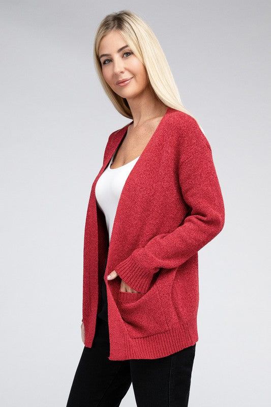 ZENANA Melange Open Front Sweater Cardigan