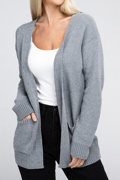 ZENANA Melange Open Front Sweater Cardigan