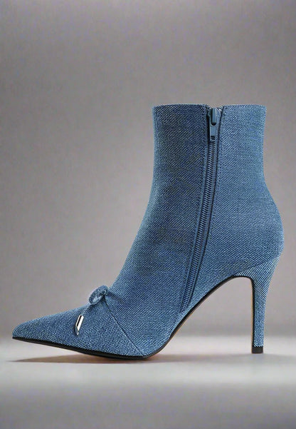 RAG & Co. Flapper Bow Detail Denim Ankle Boots