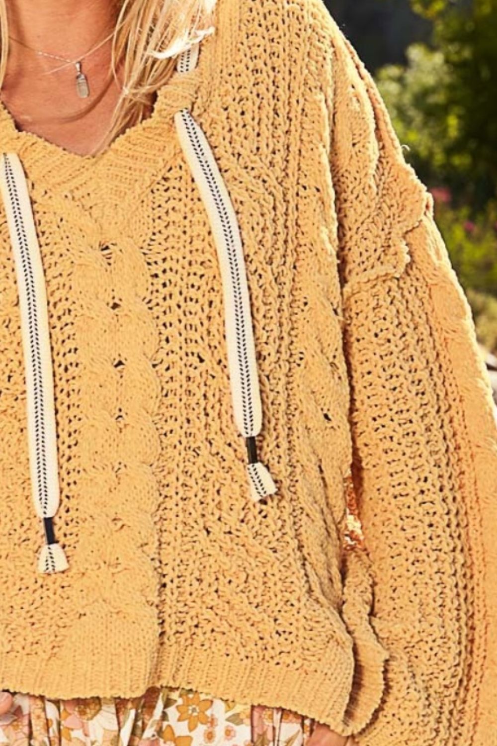 POL Honey Gold Cable Knit Hooded Chenille Sweater