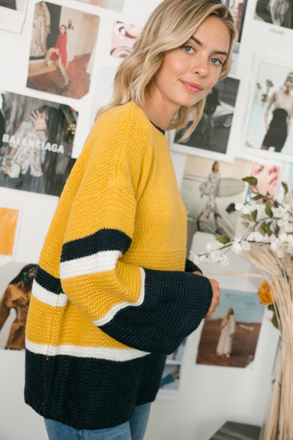 E LUNA Dark Yellow/Black Autumn Colorblock Sweater