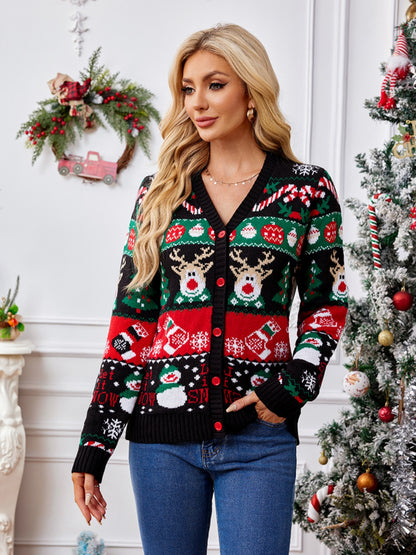 Reindeer Button Up Long Sleeve Christmas Cardigan