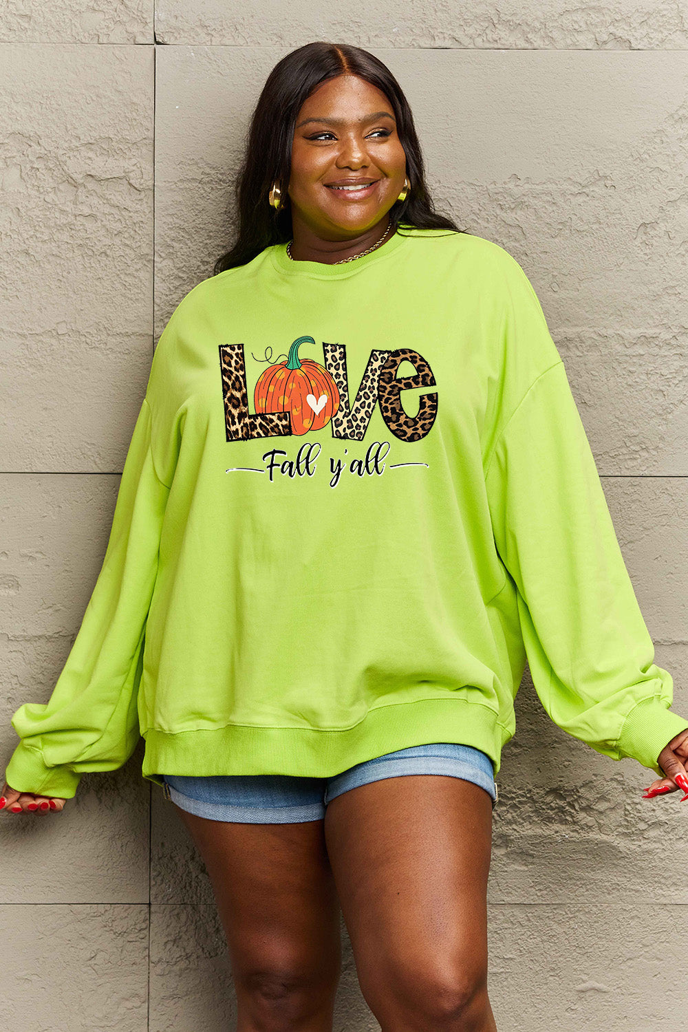 SIMPLY LOVE Full Size "LOVE FALL Y'ALL" Autumn Graphic Sweatshirt