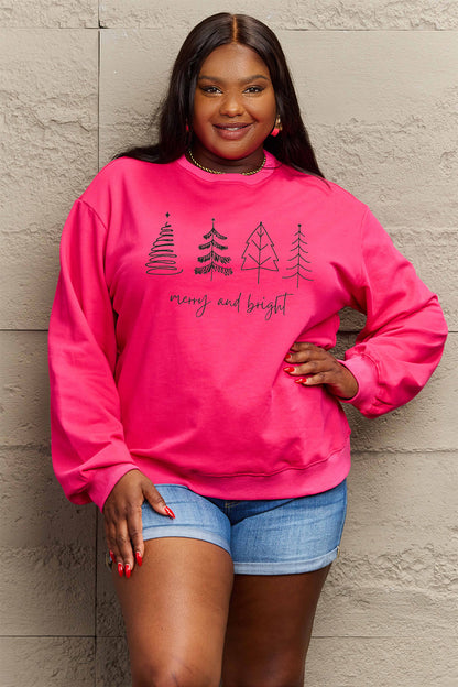 SIMPLY LOVE Full Size "MERRY AND BRIGHT" Graphic Sweatshirt