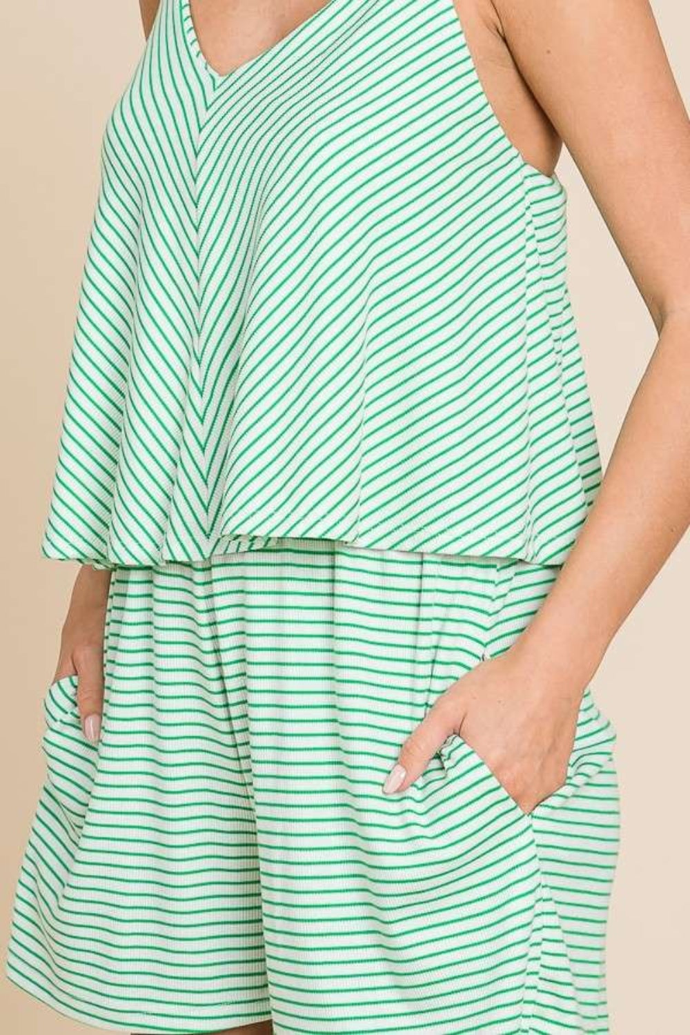 CULTURE CODE Full Size Double Flare Striped Romper