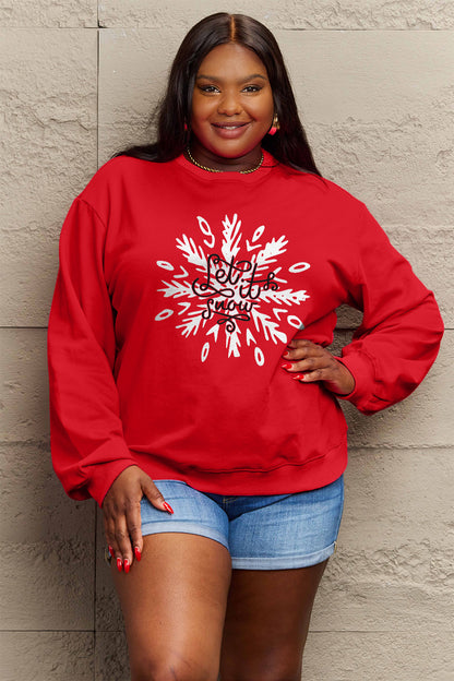 SIMPLY LOVE Full Size "LET IT SNOW" Long Sleeve Christmas Sweatshirt