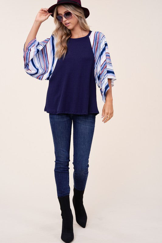 E LUNA Waffle Stipe Mix Kimono Top