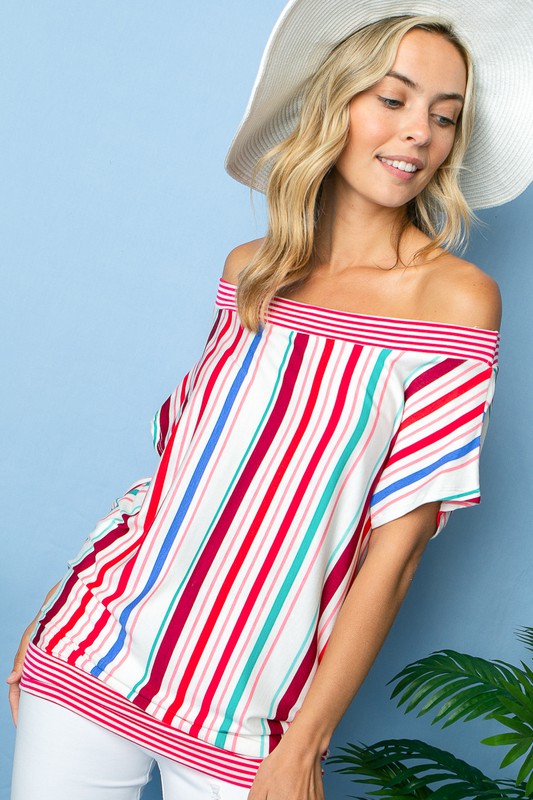 MULTI STRIPE OFF SHOULDER TOP