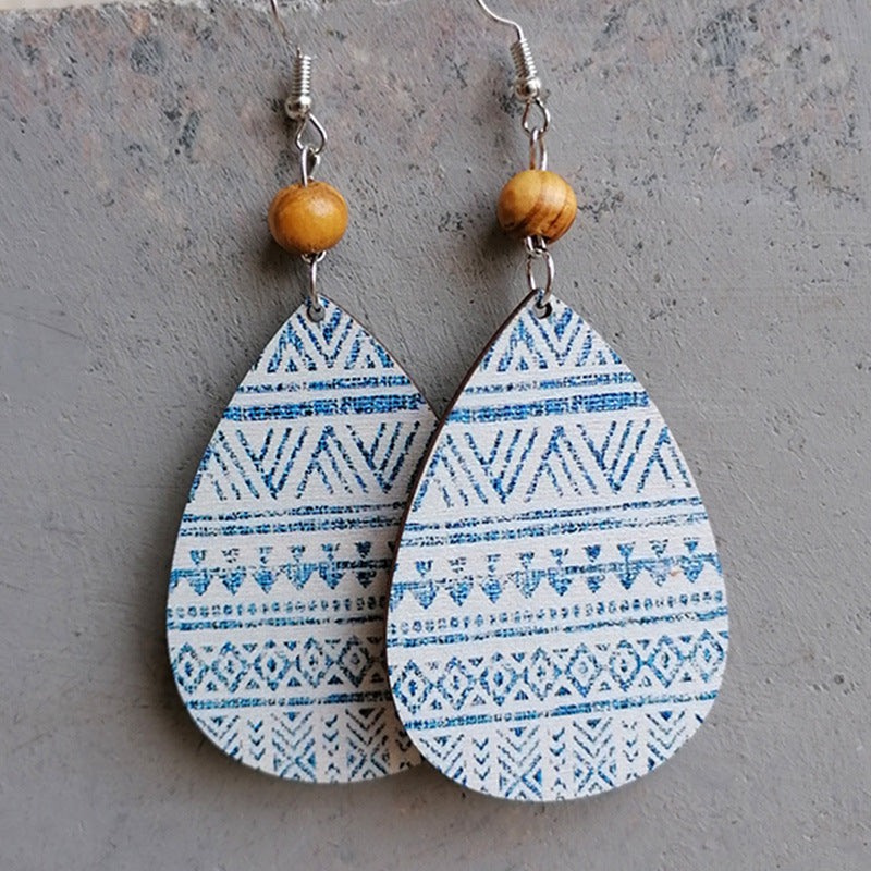 Printed Wooden Teardrop Earrings