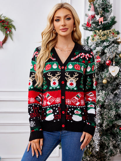 Reindeer Button Up Long Sleeve Christmas Cardigan