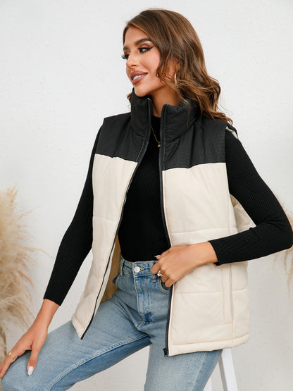 Black/White Two-Tone Zip-Up Winter Vest