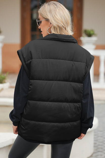 SYNZ Black Sharp Shoulders Pocketed Vest Coat