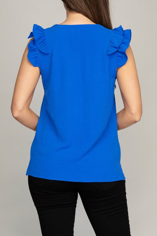 NUVI APPAREL V neck Top with ruffle Shoulder