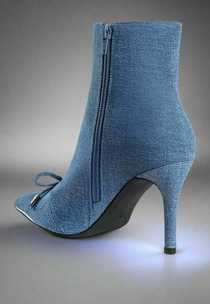 RAG & Co. Flapper Bow Detail Denim Ankle Boots