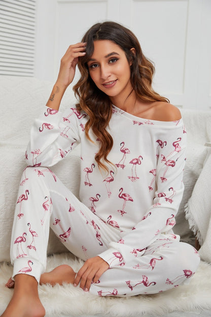 X.Y.M. Flamingo Long Sleeve Top and Pants Pajama Set