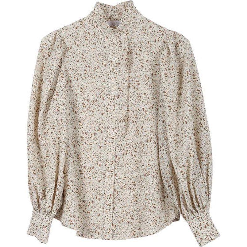 LILOU Stand Collar Floral Frill Blouse