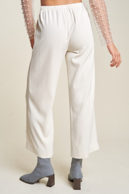 DAVI & DANI Women's Cream Wide Leg Mid-Rise Pants