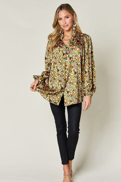 DOUBLE TAKE Full Size Printed Long Sleeve Blouse