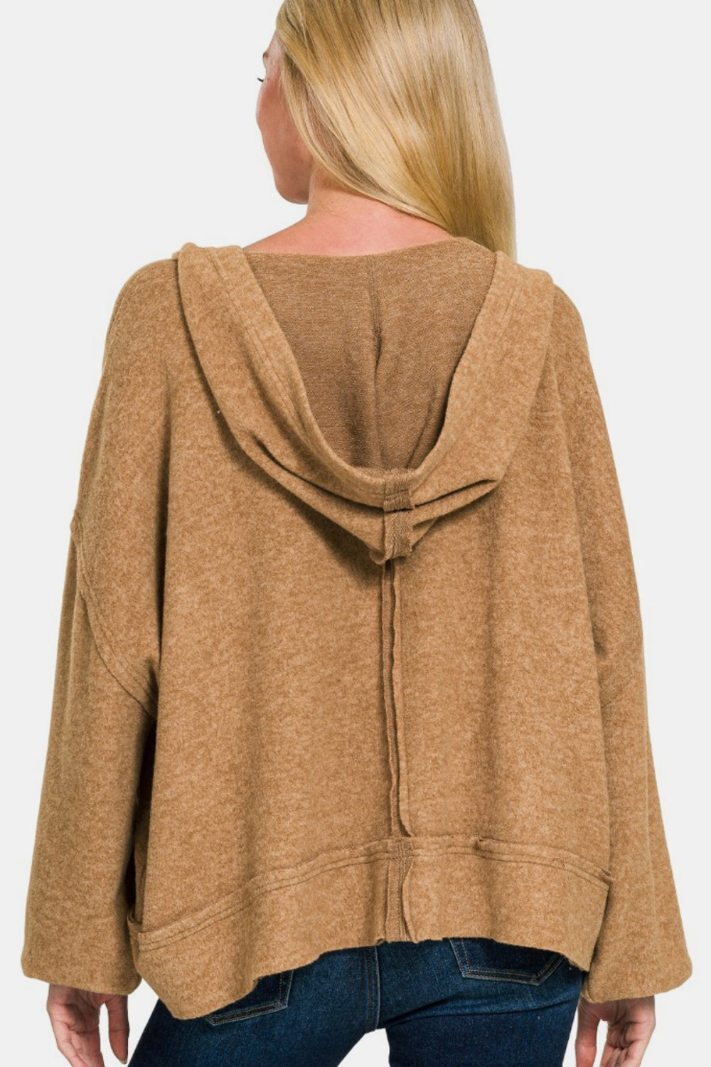 ZENANA Deep Camel Brushed Hacci Exposed Seam Hoodie