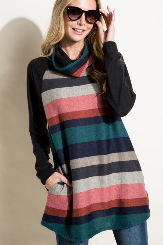 E LUNA Casual Turtle-neck Tunic Top