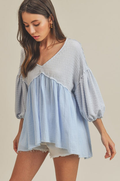 AEMI & Co. V-Neckline Boho Babydoll Top