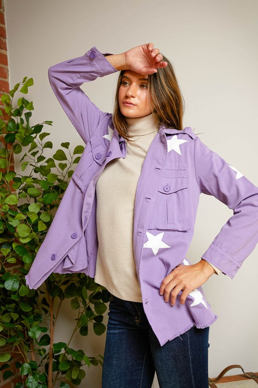 DAVI & DANI Lavendar Star Printed Shacket