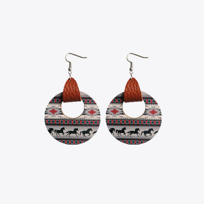 Round Wooden Western Dangle Earrings