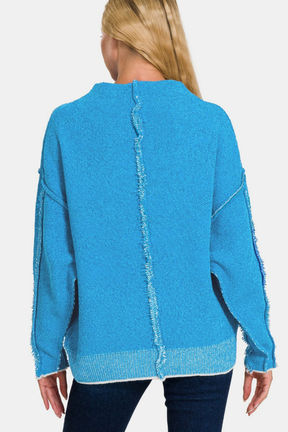 ZENANA Exposed Seam Mock Neck Long Sleeve Sweater