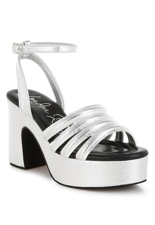 RAG & Co. Metallic Ankle Strapped High Platform Sandals