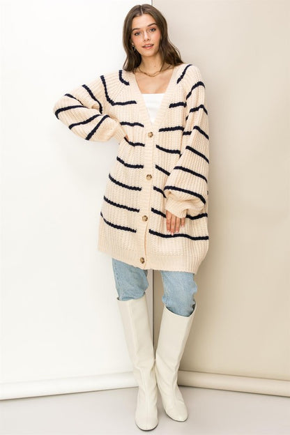 HYFVE Made for Style Oversized Striped Sweater Cardigan