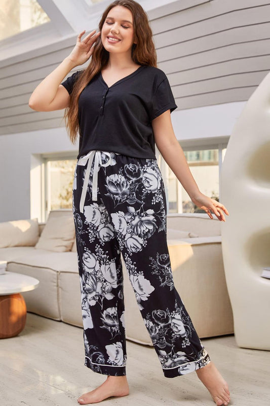 H.2.J. Full Size V-Neck Top and Floral Pants Lounge Set